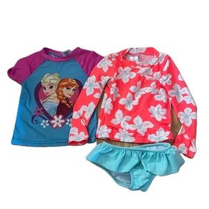 Carter’s 3T Swim Guard Bikini Set Girls Frozen Elsa Bundle Long Sleeve Pink